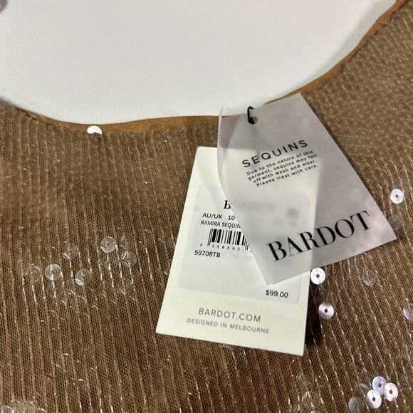 BARDOT Nude Sequin Camisole Shirt Top Sleeveless Spaghetti Strap NWT Size 6 - Picture 2 of 5